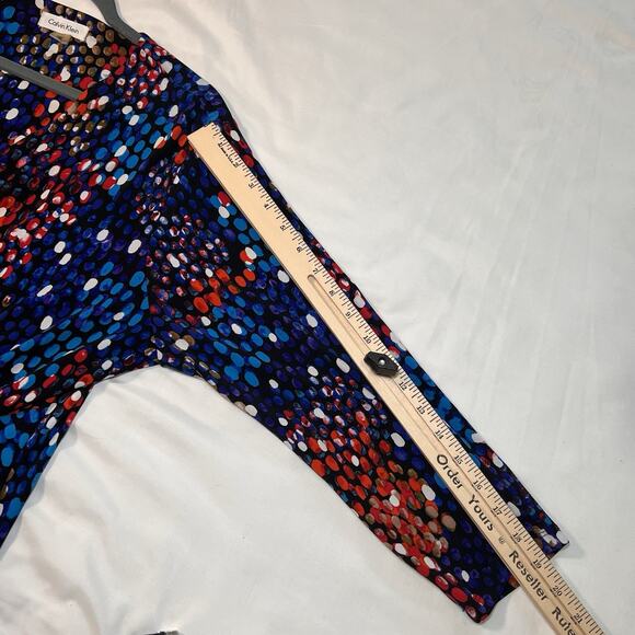 Calvin Klein Faux Wrap Dress Plus Size 18W Blue Colorful Dot Print Ruched Jersey - Picture 10 of 15